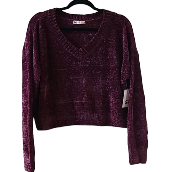 SO BRAND WOMENS JUNIOR CHENILLE PLUM V-NECK PULLOVER SWEATER SIZE MEDIUM - Picture 3 of 16